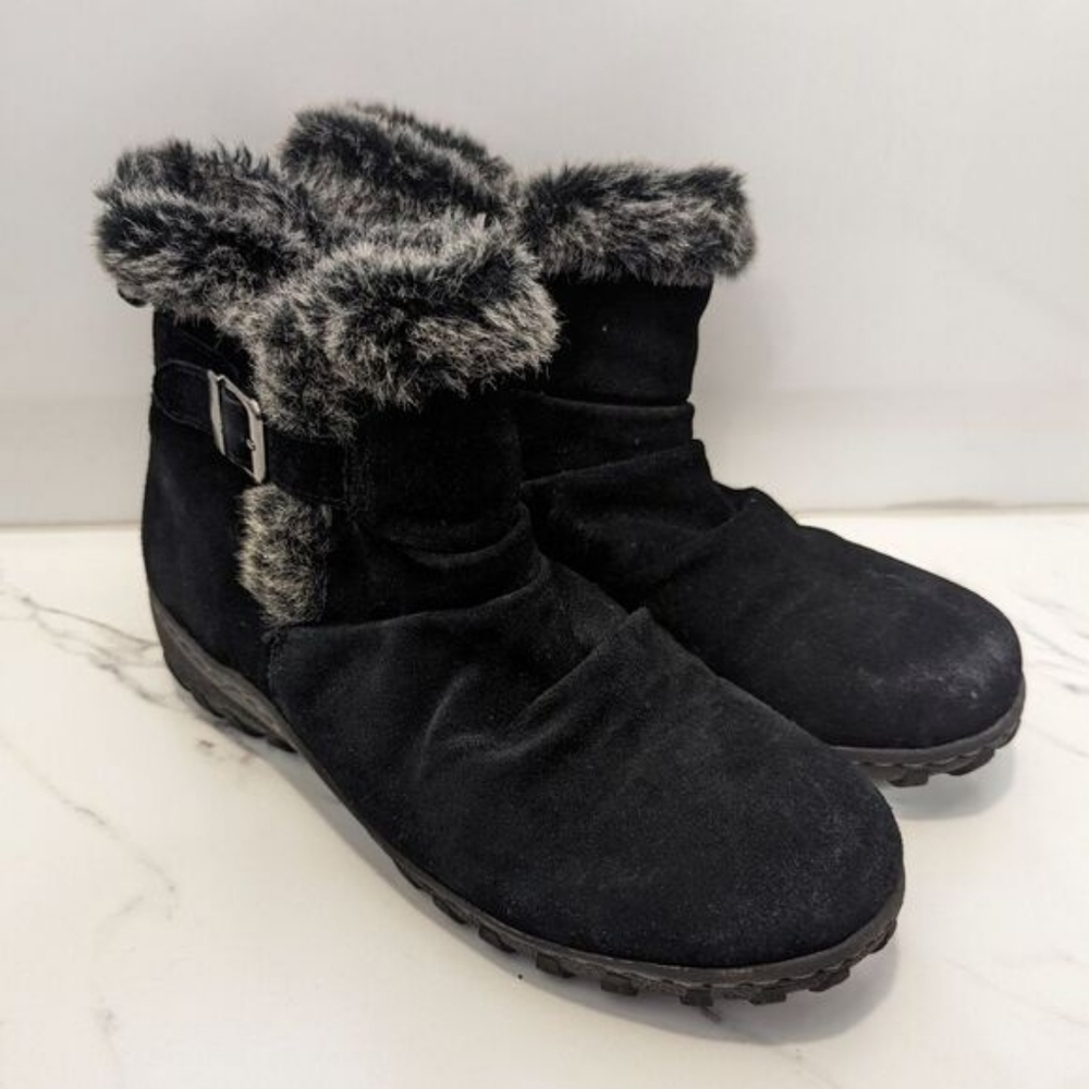 Khombu Women's Black All-Weather Lindsey Suede Winter Snow Boots Grey Faux Fur 9 - Picture 2 of 16
